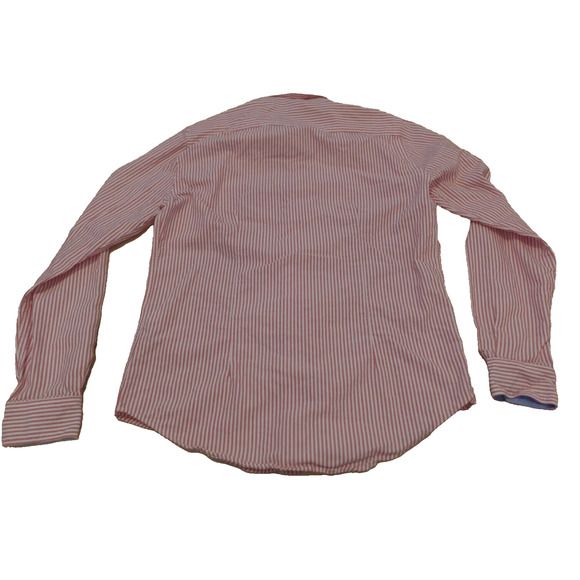 Zara Men M Shirt 100% Cotton Long Sleeve Slim Fit Button Down Striped Red White - Picture 2 of 7